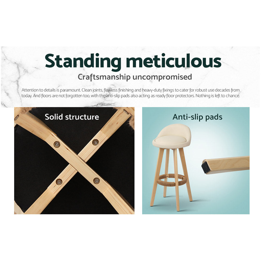 Artiss Set of 2 PU Leather Backrest Bar Stools in Beige with wooden frame and low backrest, showcasing comfort and style.